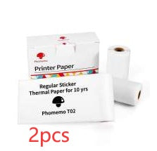 Portable mini thermal label printer paper packs, includes 2 rolls of thermal sticker paper for Phomemo T02.
