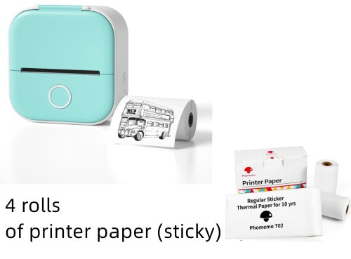 Portable mini thermal label printer with sticky printer paper rolls for convenient labeling.
