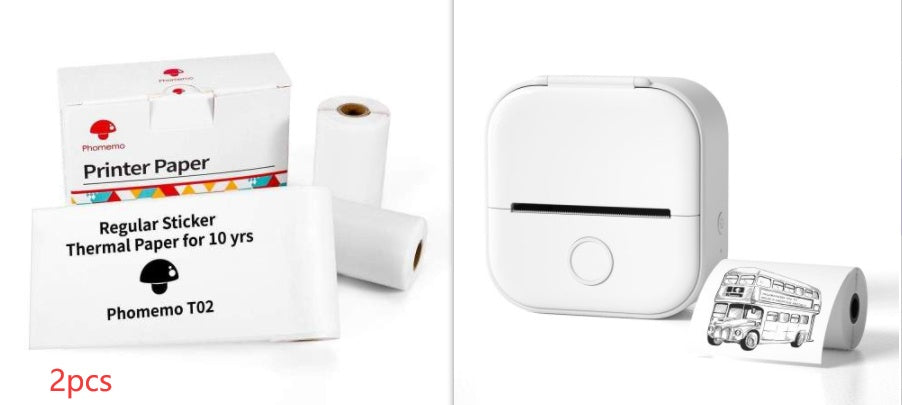 Portable mini thermal label printer with printer paper rolls and compact design for efficient labeling.