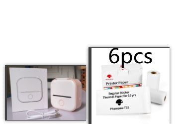Portable mini thermal label printer with printer paper and accessories, perfect for efficient printing.
