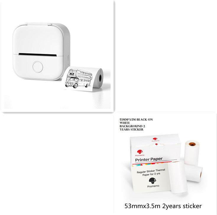 Portable mini thermal label printer and label rolls for efficient printing.