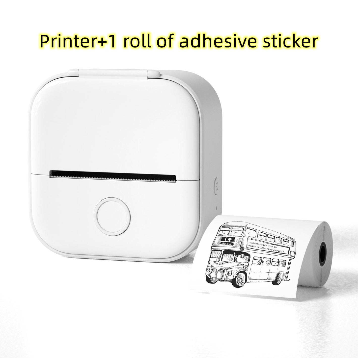 Portable mini thermal label printer with adhesive sticker roll for various printing needs.